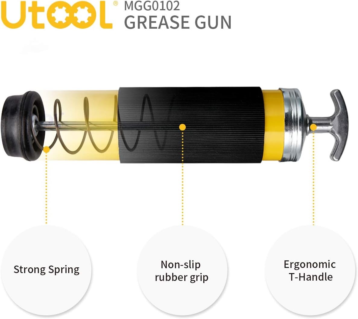 UTOOL Grease Gun, 8000 PSI Heavy 14oz with Standard Coupler Set, black/Yellow