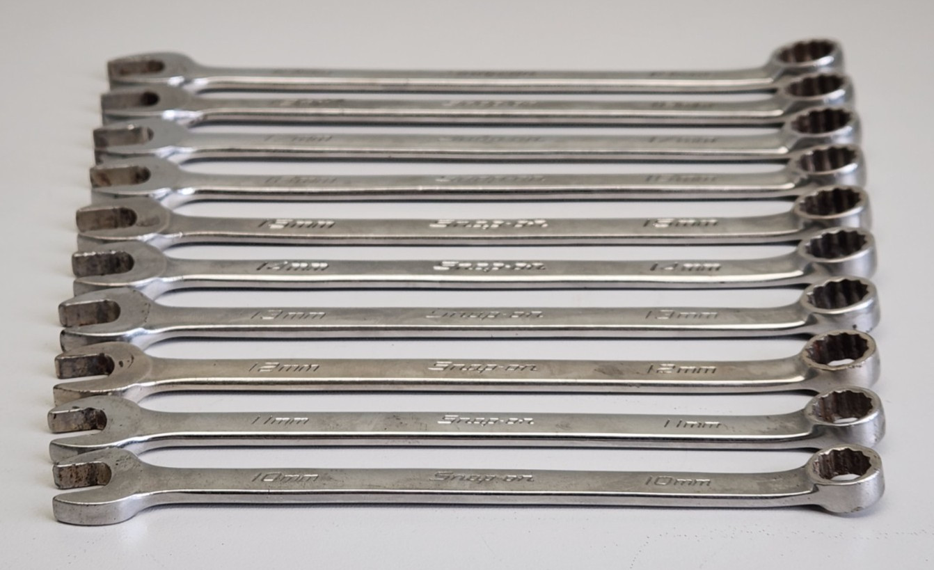 10-pc, Snap-on OEXM710B 12-Pt Metric Flank Drive Combination Wrench Set 10-19mm