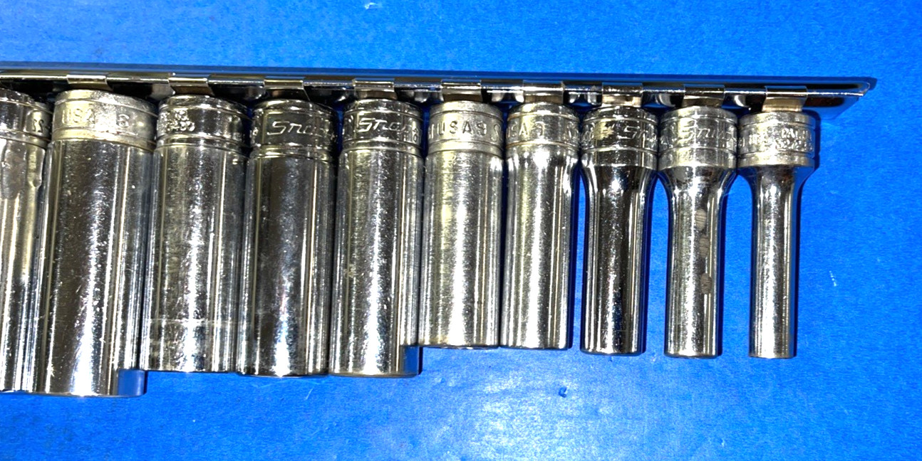 SNAP-ON TOOLS 12 PIECE 3/8 DRIVE SAE. DEEP CHROME 12 POINT SOCKET SET 211SFY