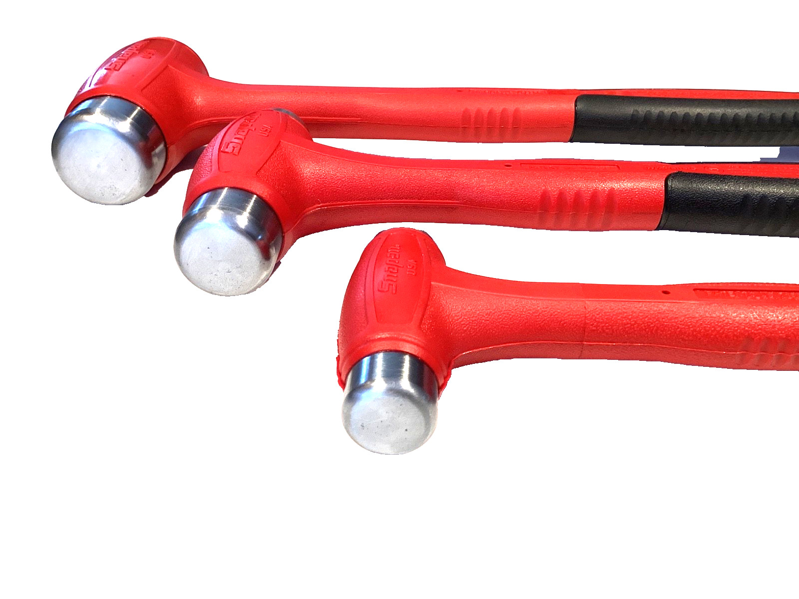 Snap On 3 Piece RED Soft Grip Ball Peen Dead Blow Hammer Set FOAM Tray HBBD302FR