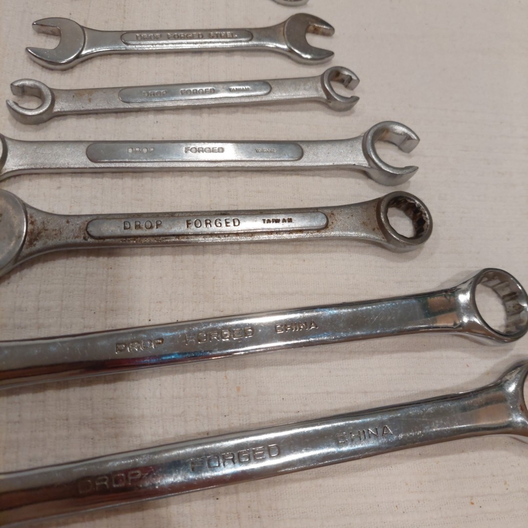 Nine Drop Forged Mixed Wrench Set 1/4in To 23mm Open End And 12 Point Box Ends