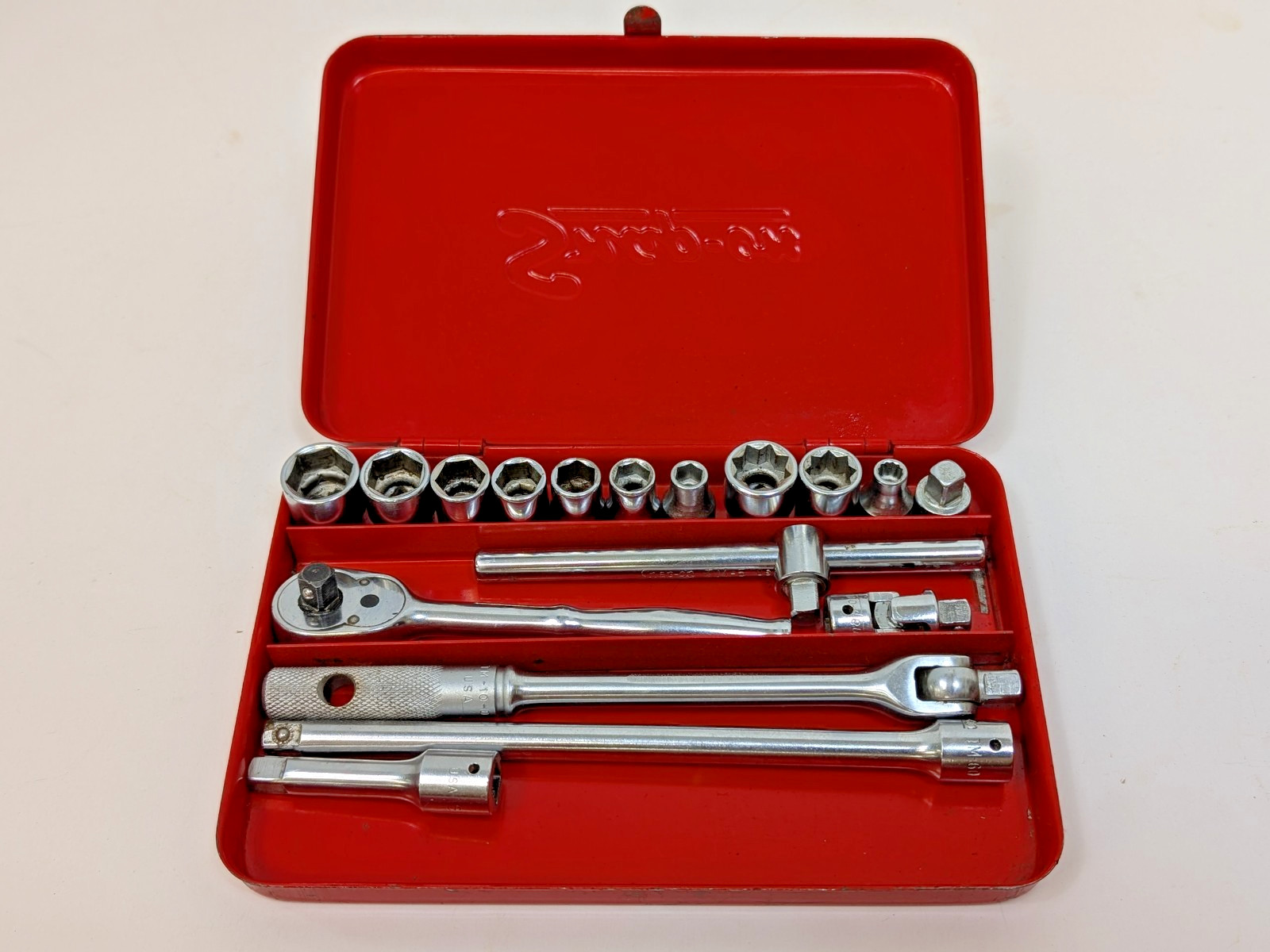 vintage Snap On 1/4″ socket set 17 pieces ratchet, sockets,extensions,case
