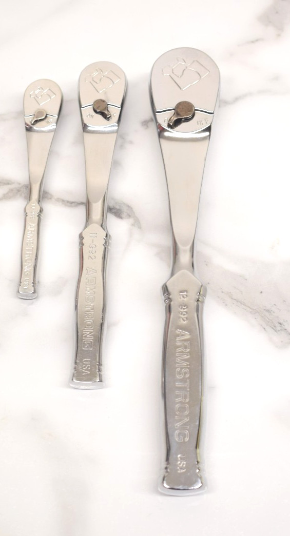 Armstrong Tools USA 3pc Full Polish Chrome Ratchet Set, 1/4, 3/8, 1/2″ Drive