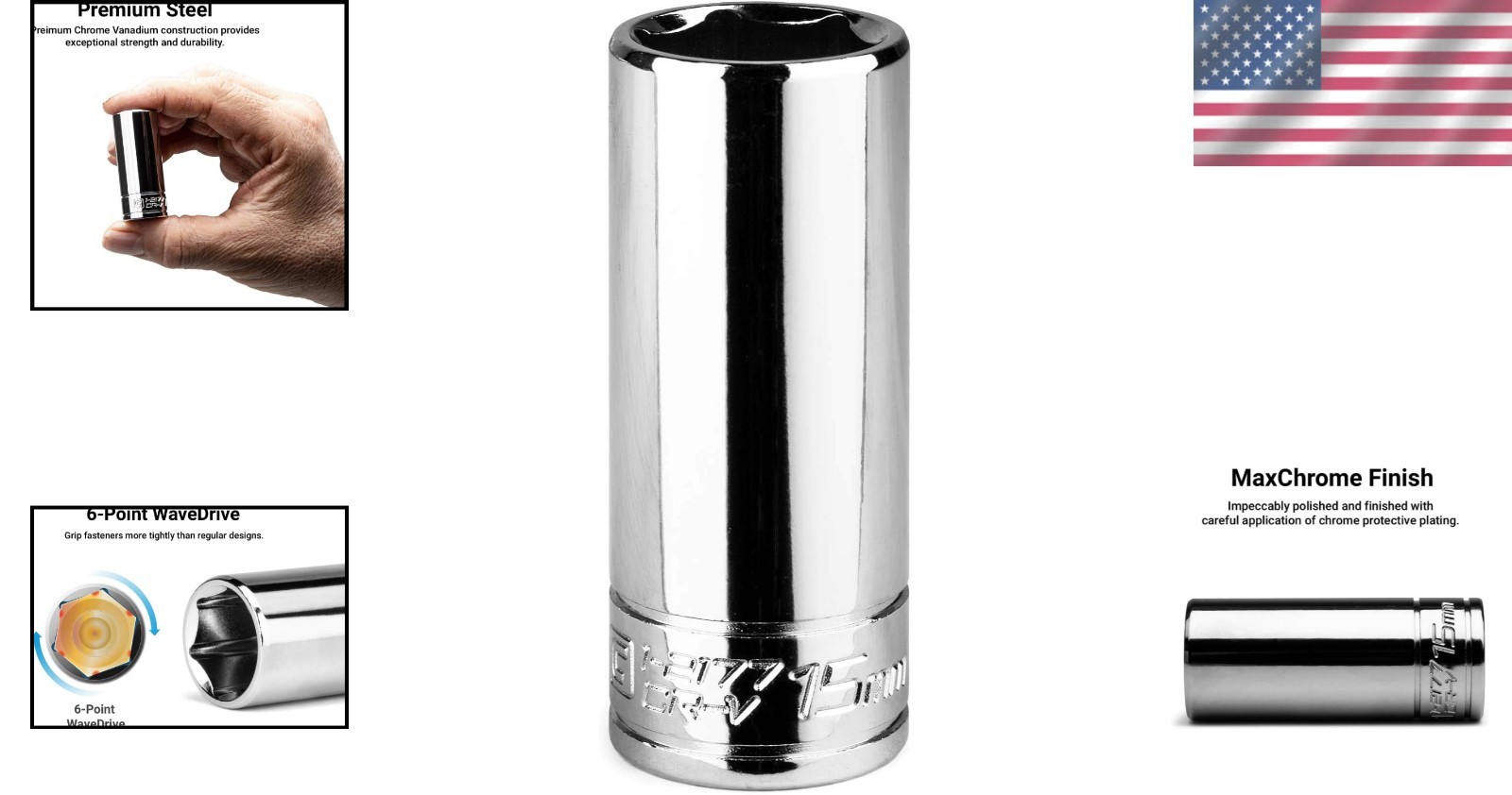 Reliable 15 mm Deep Socket, 1/4-Inch Drive, Chrome Vanadium, 6-Point Quality