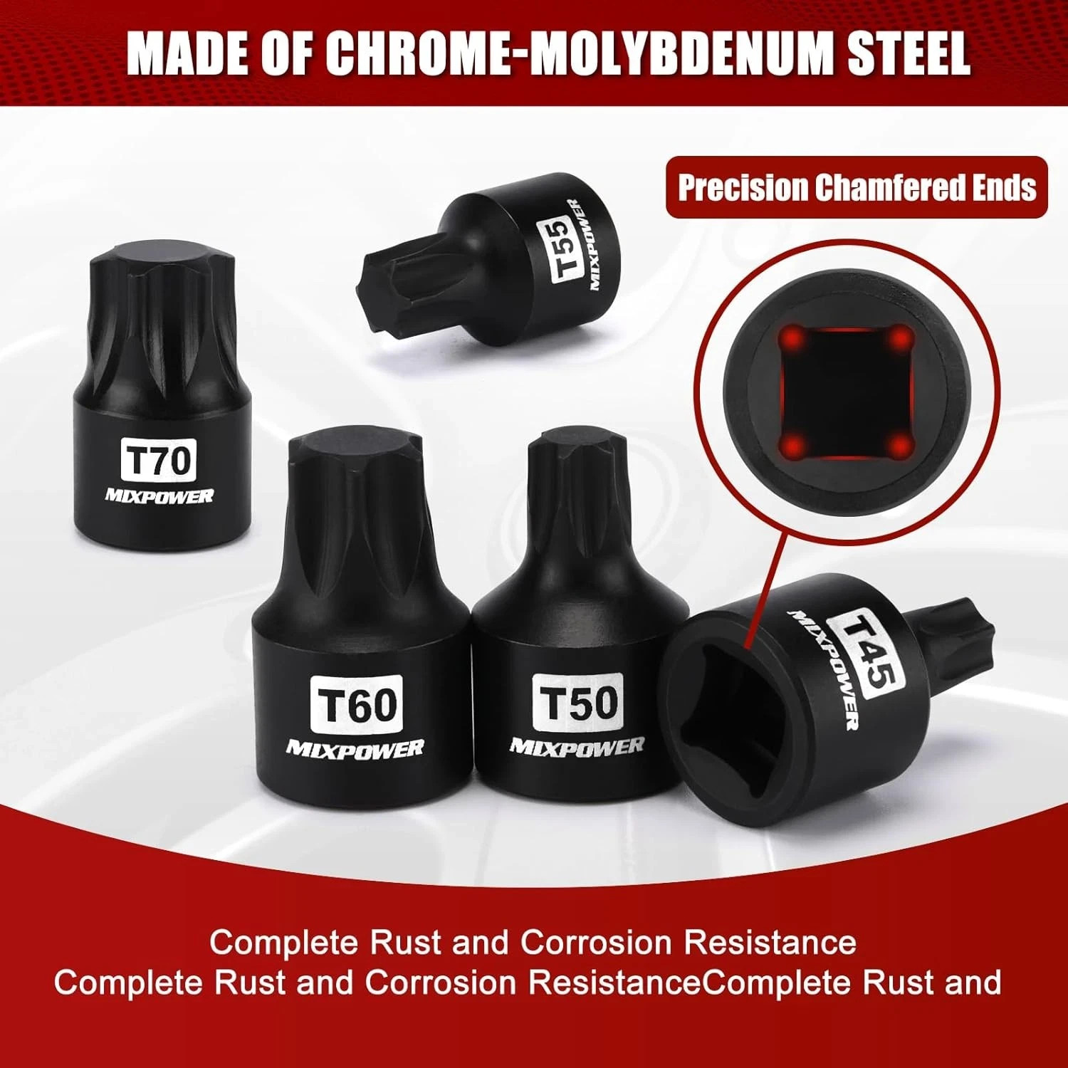 10 Pieces 3/8″ Drive Impact Torx Bit Sockets T25-T70 Cr-Mo Impact Grade