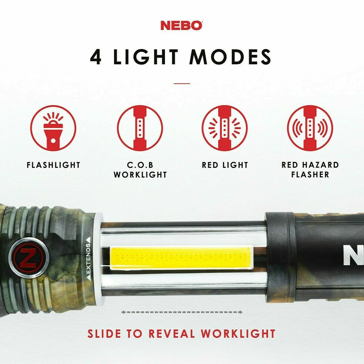 Nebo CAMO Slyde+ Flashlight/Worklight Focusing Beam Magnetic #6618 4 AAA Battery