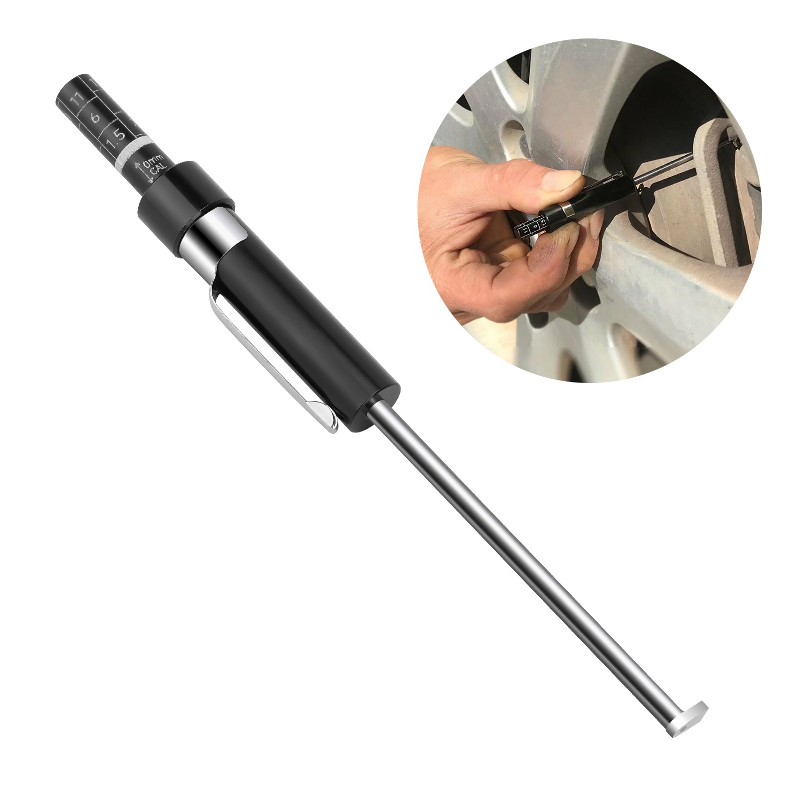 Brake Pad Thickness Gauge Measure Tool w/ Scale car Detection Pen Base Plate 6mm