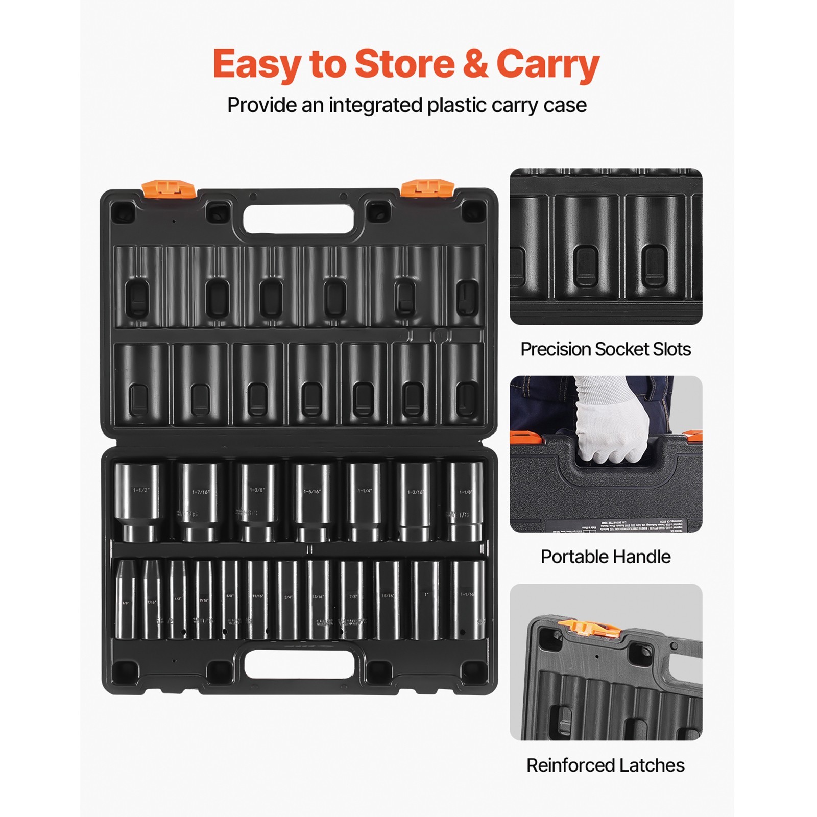 19 Pcs Impact Socket Set 1/2 Inch Drive 3/8 inch to 1-1/2 inch Deep Length