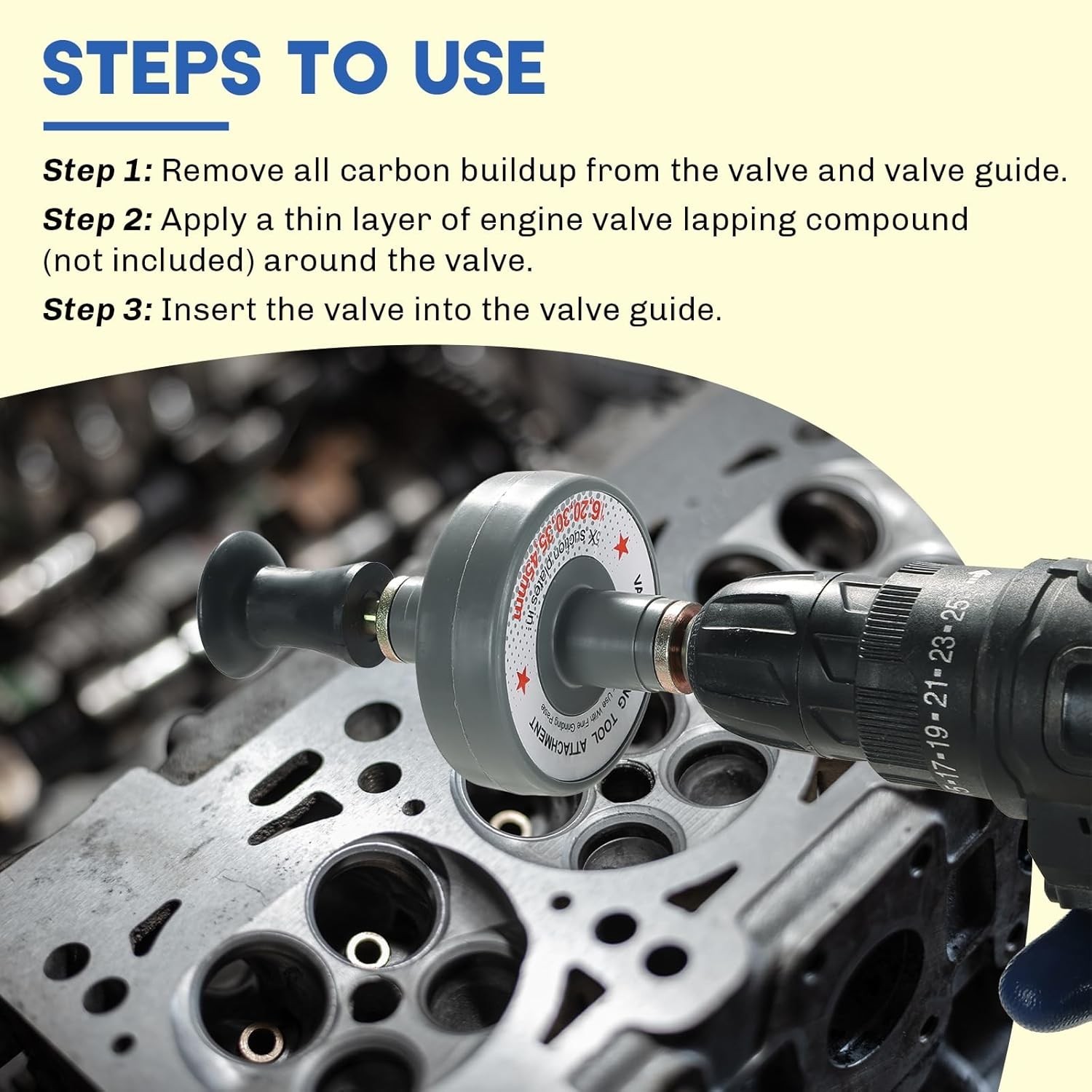 Valve Lapping Tool Kit Attachment with 5 Suction Plates for Small Engine Grind
