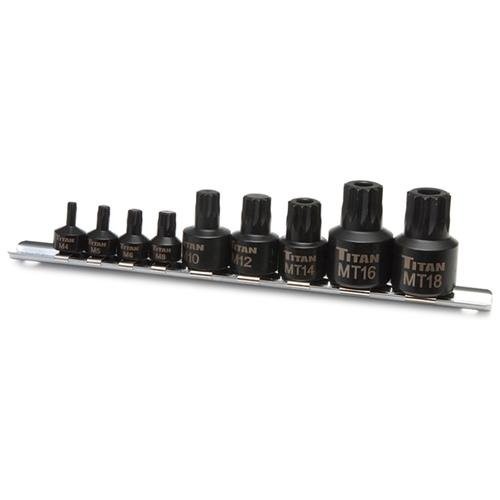 Titan 16138 9-piece 3/8 In. Drive Stubby Triple Square Hex Bit Socket Set