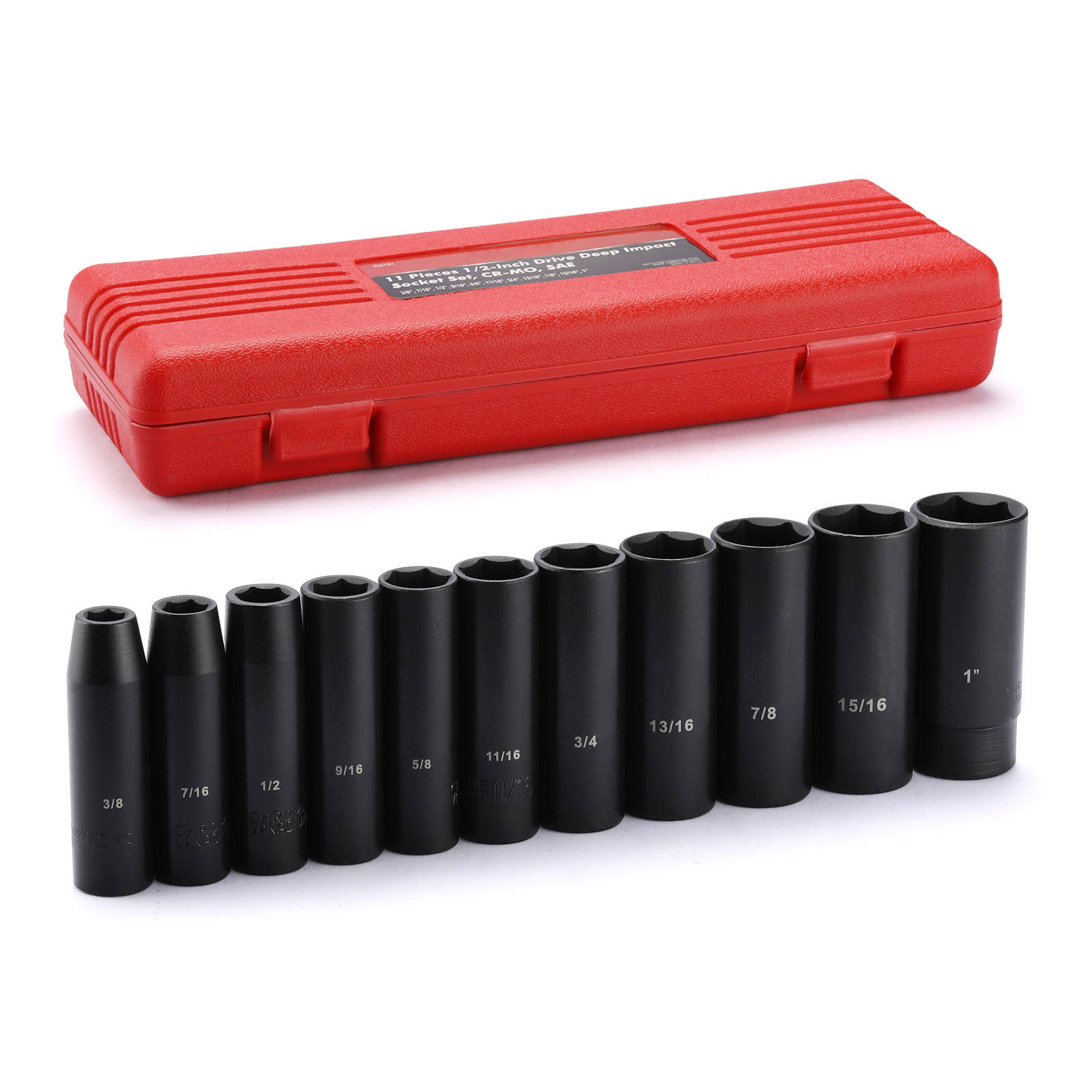 1/2″ Drive Deep Impact Socket Set, 6-Point,SAE 3/8 Inch to 1Inch 11 PCS