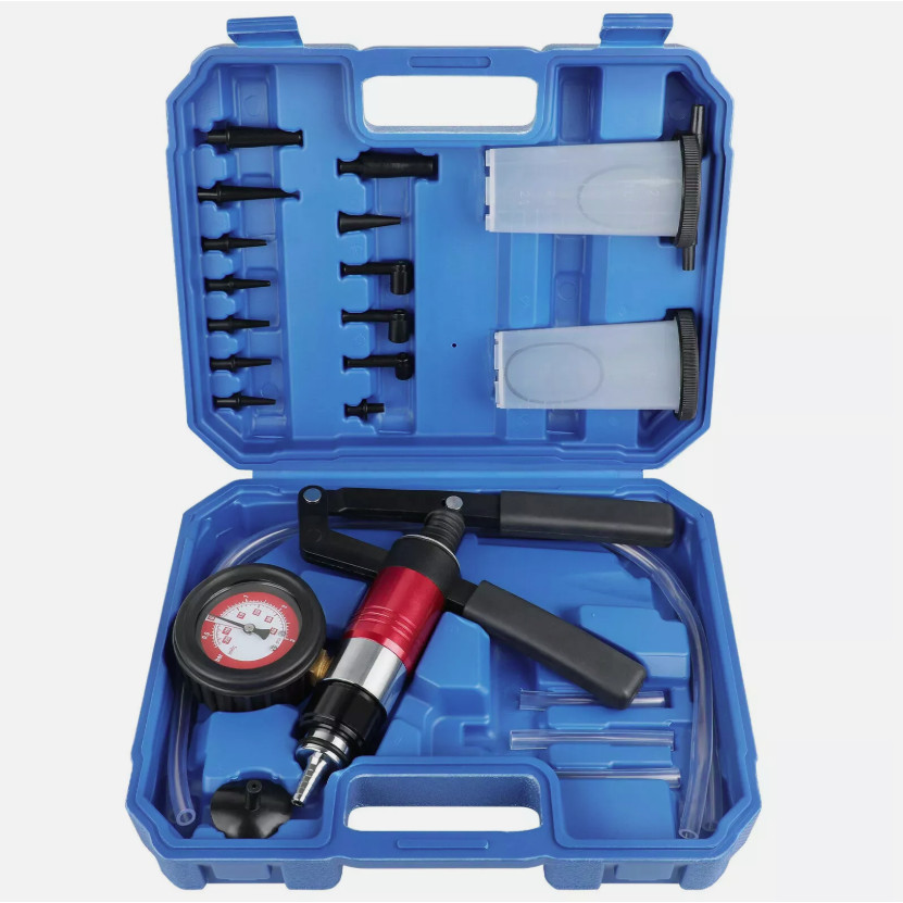 23PCS Hand Held Vacuum and Pressure Pump Tester Tool with Box Brake Bleeder Kit