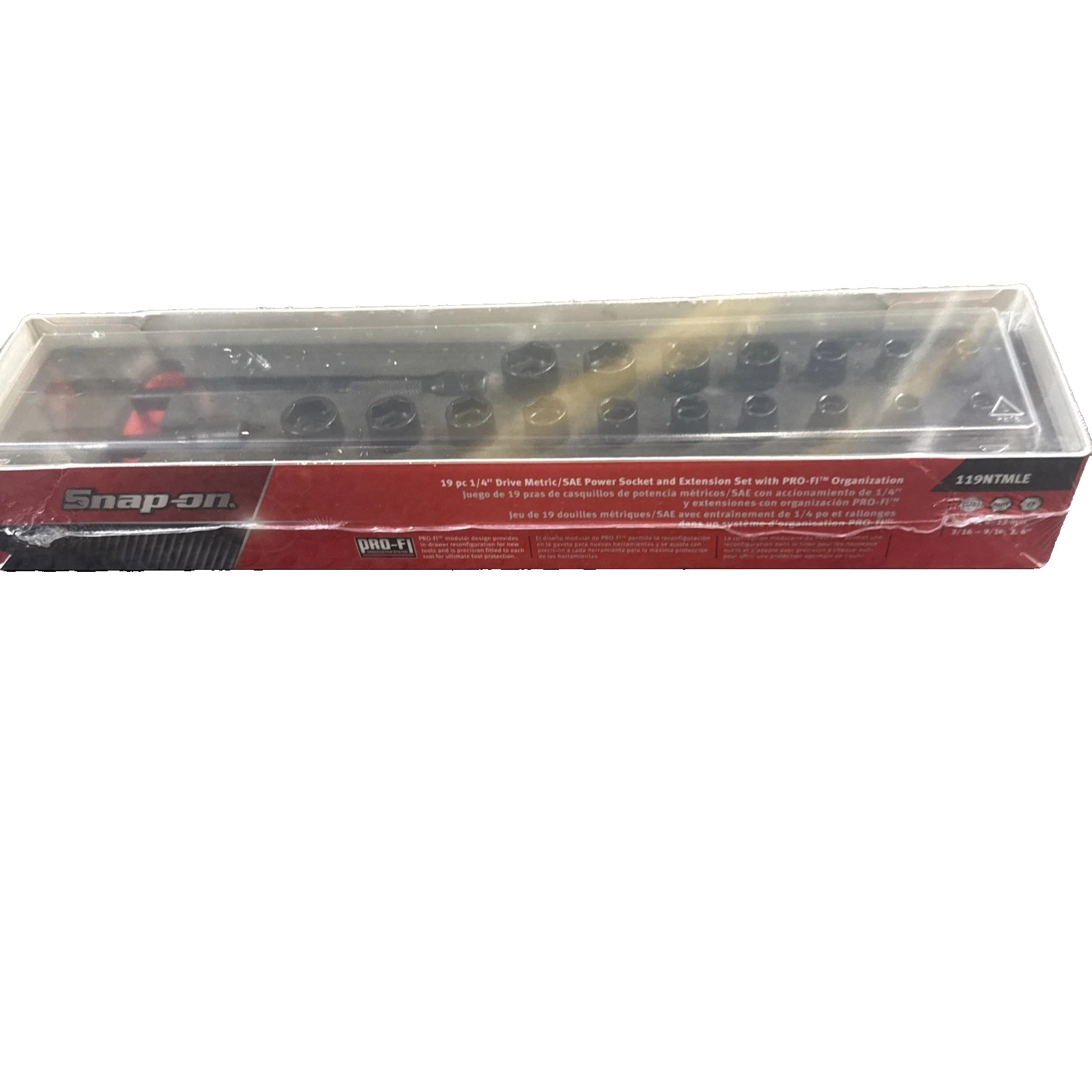 Snap-on 19pc 1/4”dr metric/sae power socket & extension foam set 119ntmle NEW