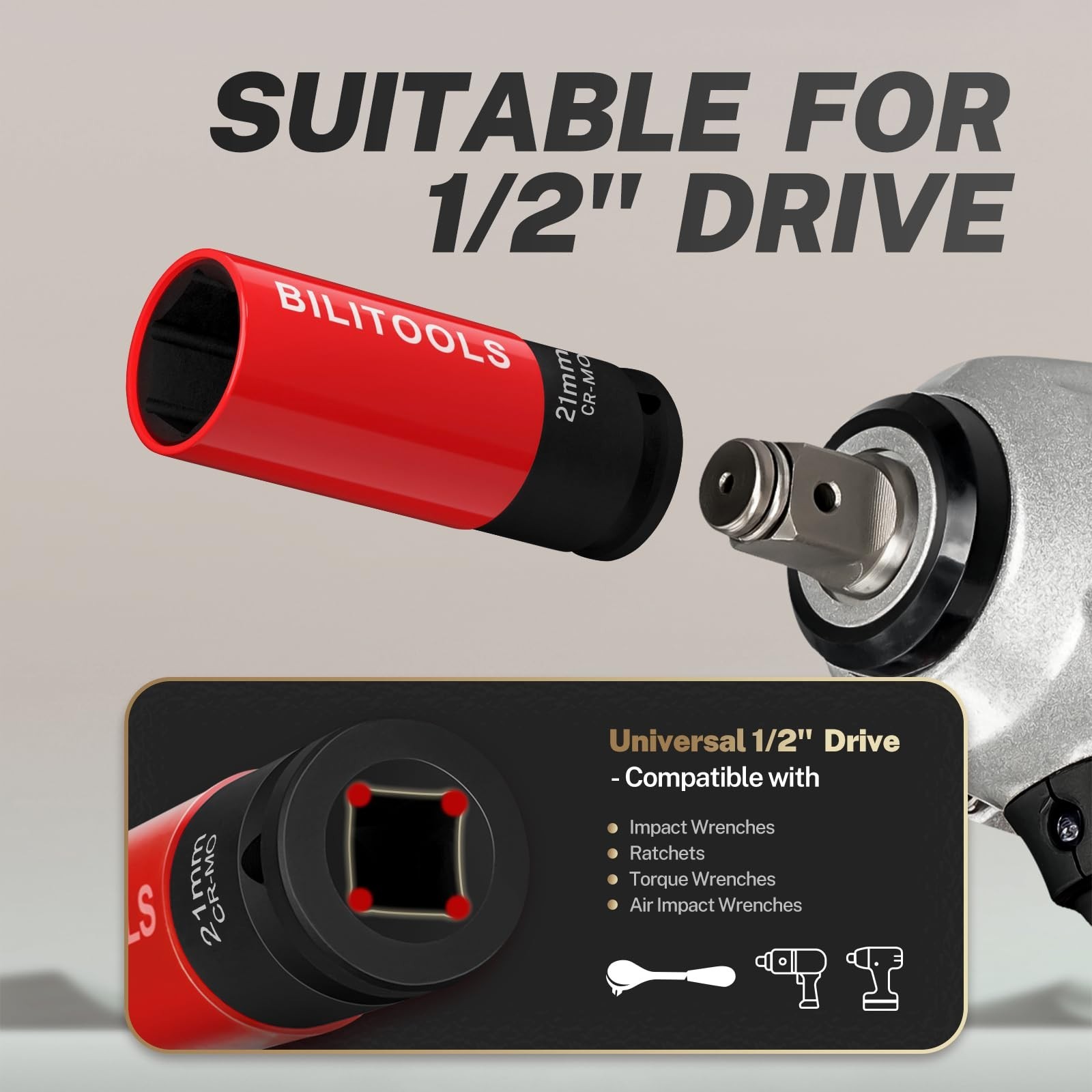 1/2″ Drive Impact Lug Nut Socket Set – Metric 17-21mm & SAE 13/16-7/8″ Thin Wall