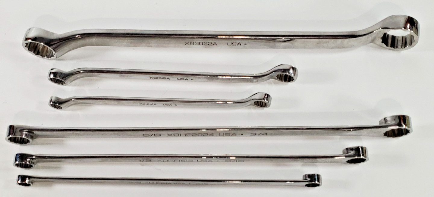 Snap-on Set Of 6 Double Box Wrenches 3 Flank 3/8 to 1 & 3 Offset 3/8 to 3/4