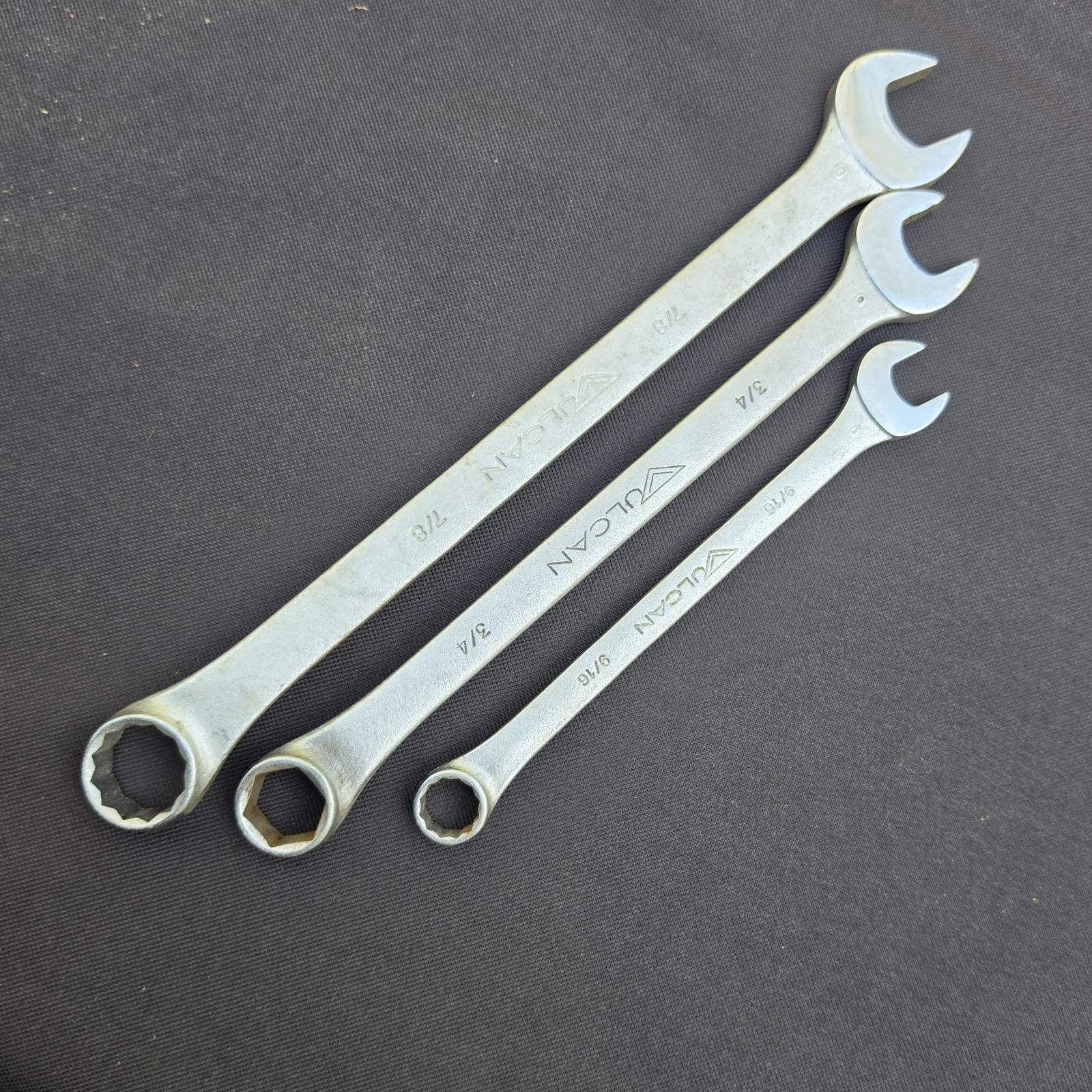 3 Vintage VULCAN Wrenches-12 Pt 1167 – 7/8 & 1163 9/16. 6 Pt XOE-624 – 3/4″.