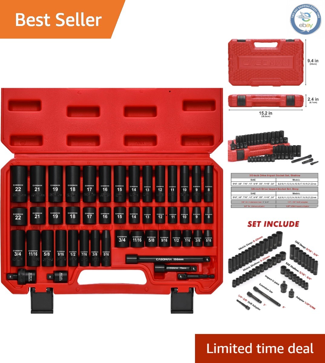 49-Piece 3/8″ Drive Impact Socket Set in Cr-V Steel for Professionals