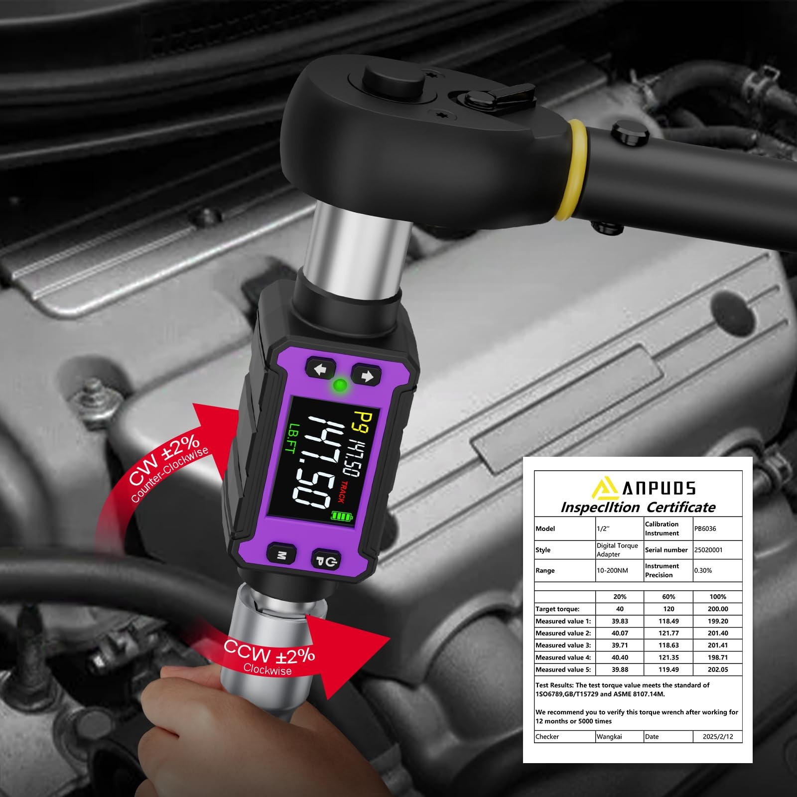 1/2″ Digital Torque Adapter, 2.9-147.6 Ft.lb/4-200 Nm, Black