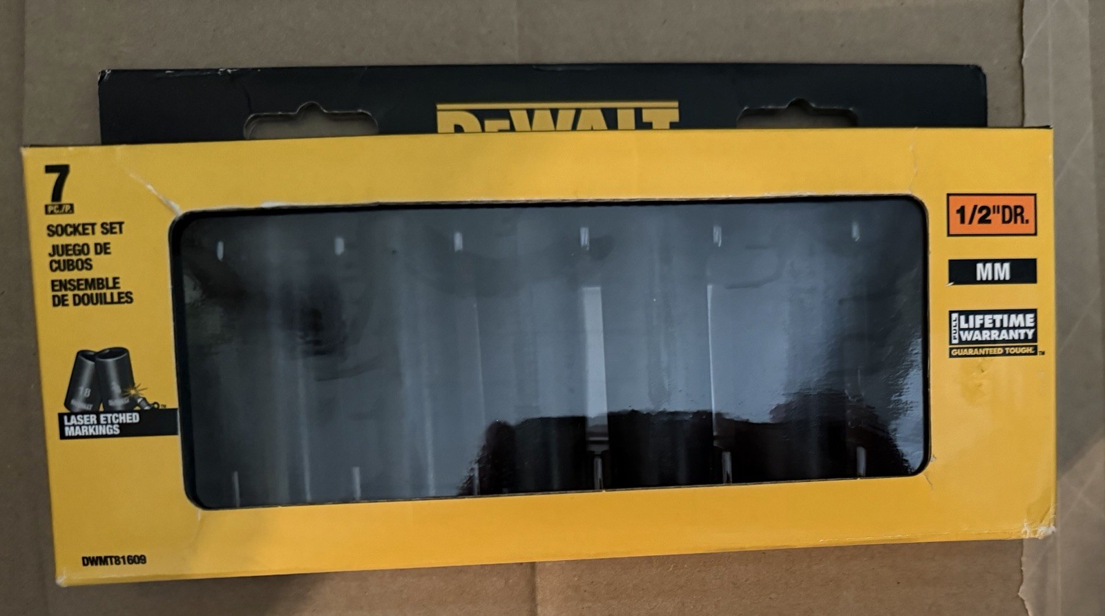 Brand new DeWalt seven piece socket set 13 to 19