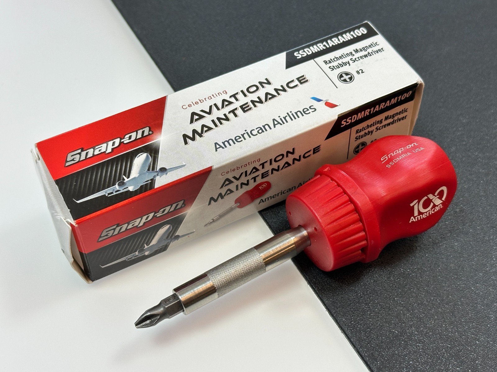 Snap-on USA American Airlines AMT 2026 Stubby Magnetic Ratcheting Screwdriver
