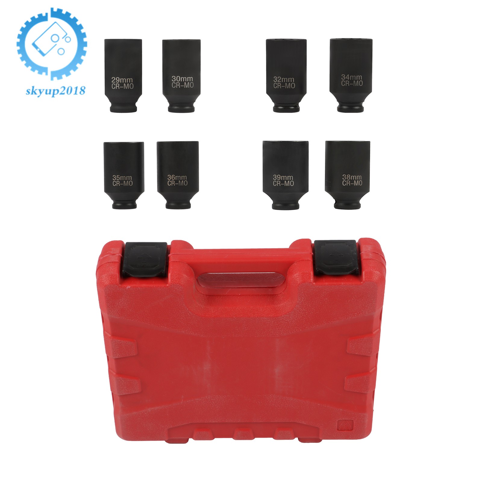 8PCS 1/2″ Impact Socket Set 12Point Drive Deep Spindle Axle Nut 1″ to 1-1/2″