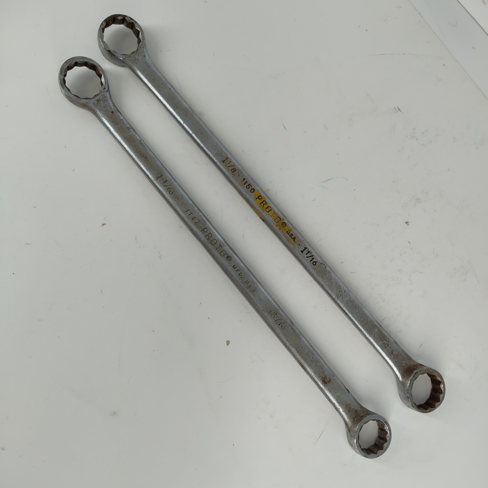 2X Vtg Proto 1150 1 1/8”~1 1/16” 1147 1 1/16 ~ 15/16″ Box End Wrenches USA