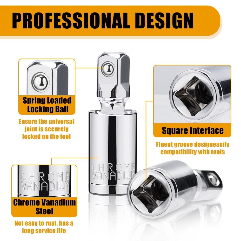 3PCS Impact Universal Joint Swivel Socket Adapter Set 1/4″ 3/8” 1/2″ Drive 360°