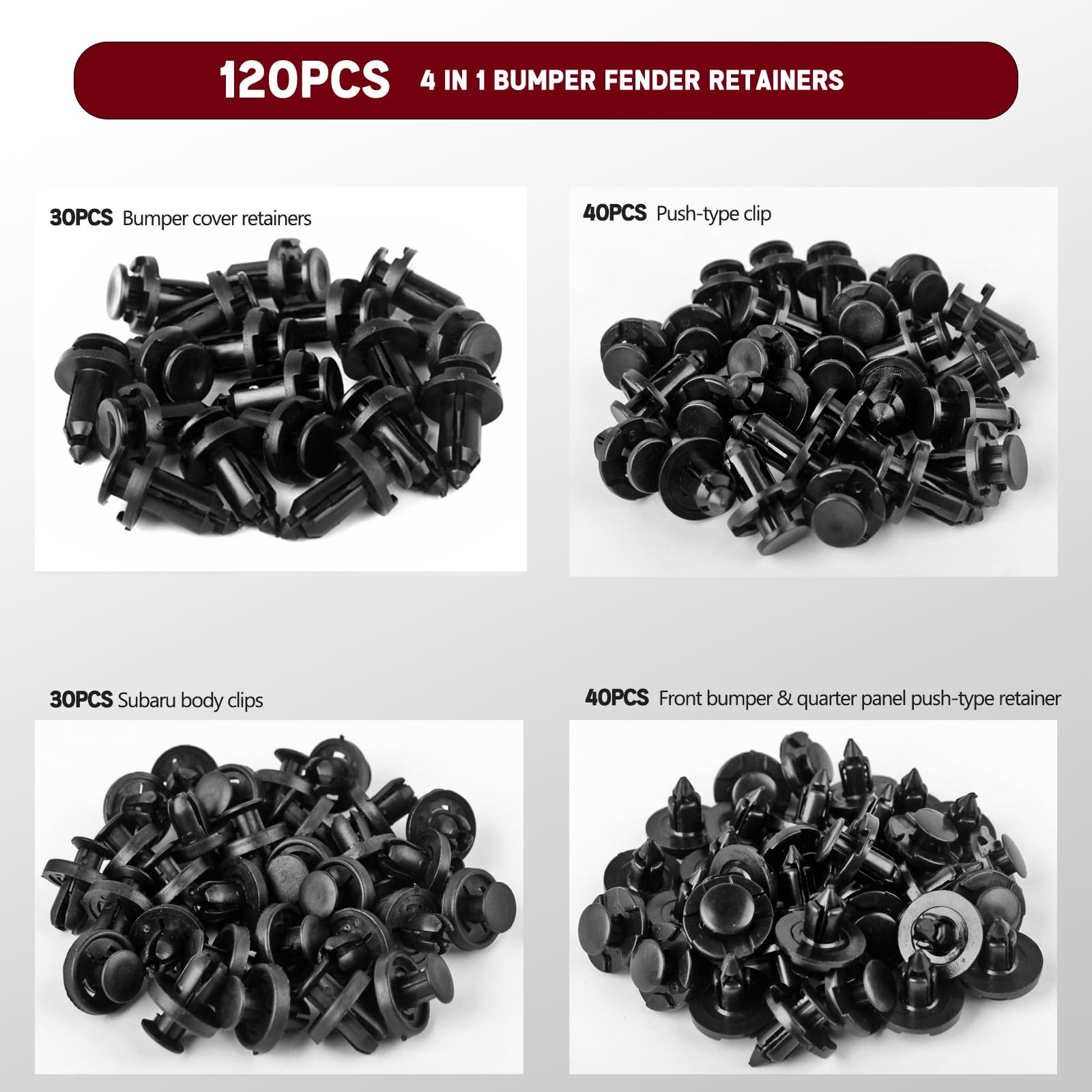 Xislet 121pcs Plastic Rivets Clips 7mm 8mm 9mm 10mm One Size, Black