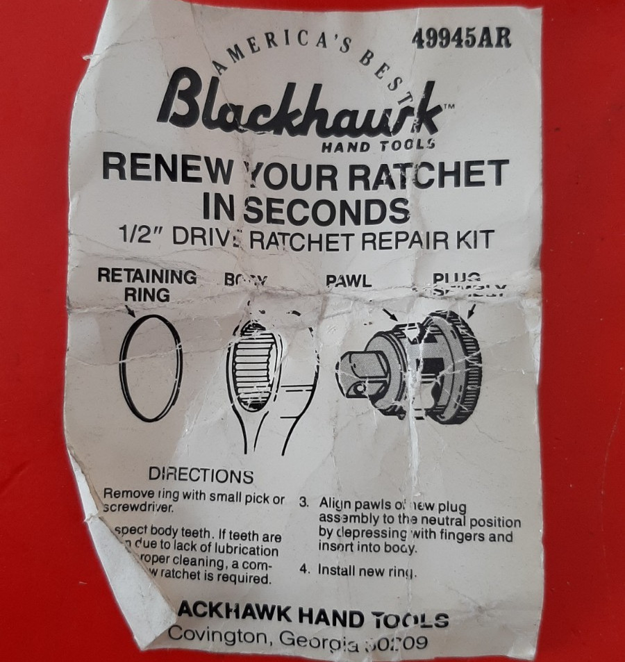 NOS NEW Blackhawk 1/2″ Drive Ratchet Repair Rebuild Kit 49945AR Fits 49945A