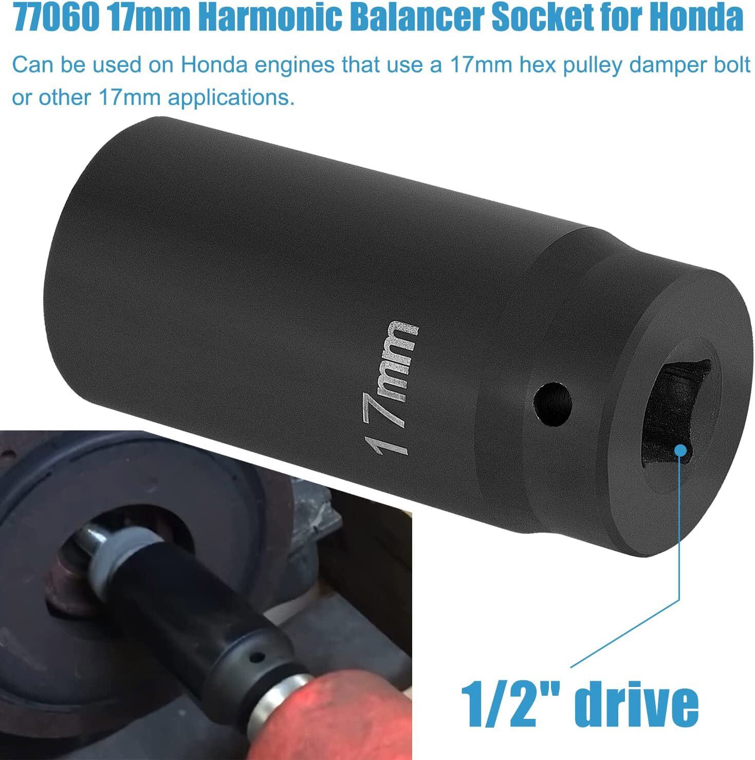 77060 17mm 6Point Harmonic Balancer Socket For Honda Engines Use with 1/2″ Drive