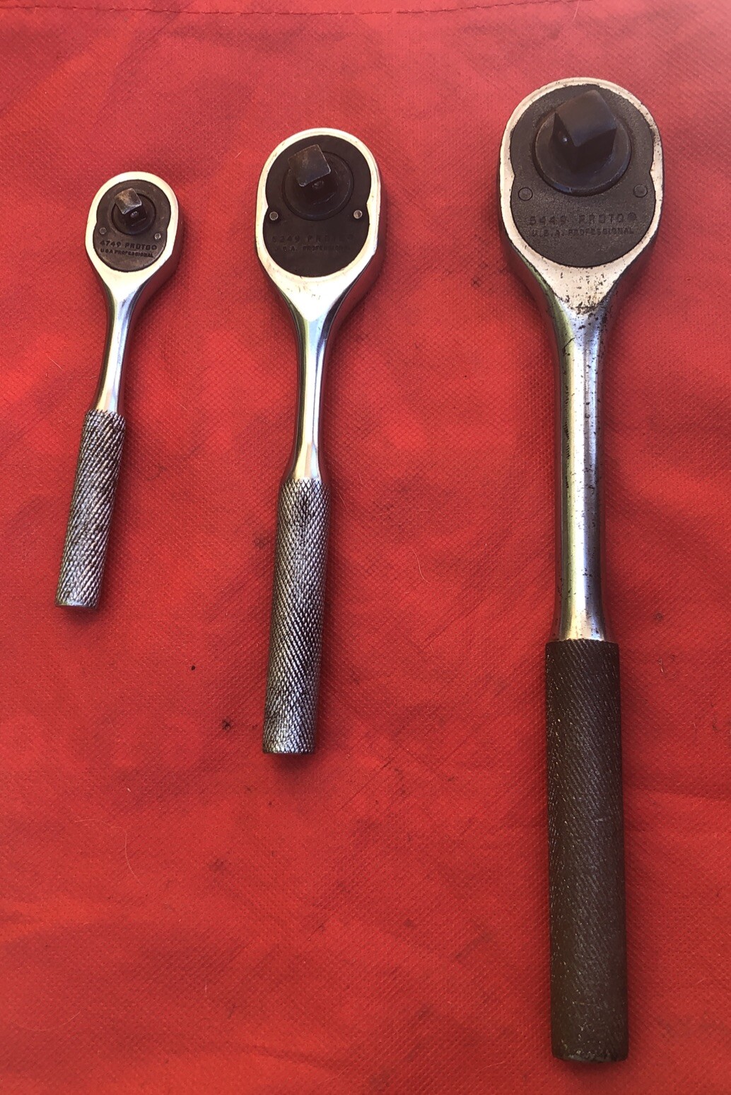 Vintage 1/4 3/8 & 1/2″ PROTO 3 Piece Ratchet Set # 4749, 5249 & 5449 Made in USA