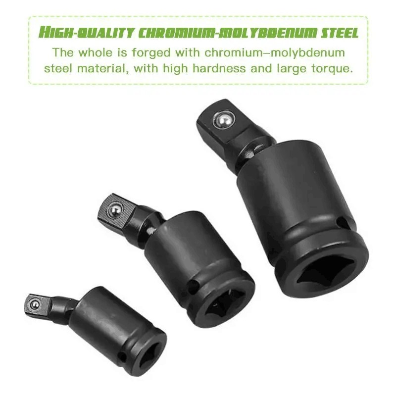 Set of 3 Universal Joint Swivel Socket Adapter Set 1/4″ 3/8″ 1/2″ Impact Joint