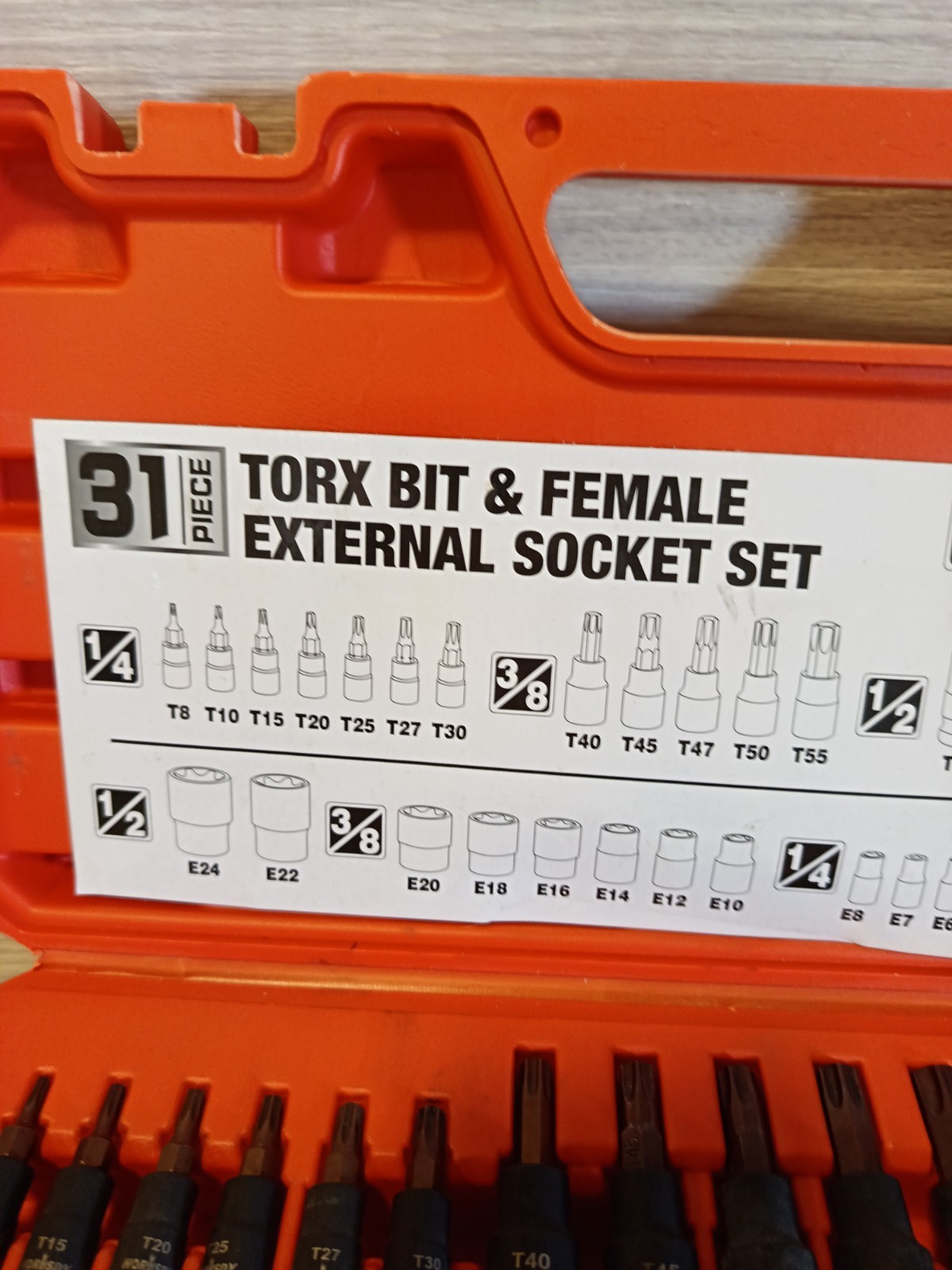 Torx Star Female External Socket Bit Set 1/4″ 3/8″ 1/2″ 31pc Adapter and Reducer
