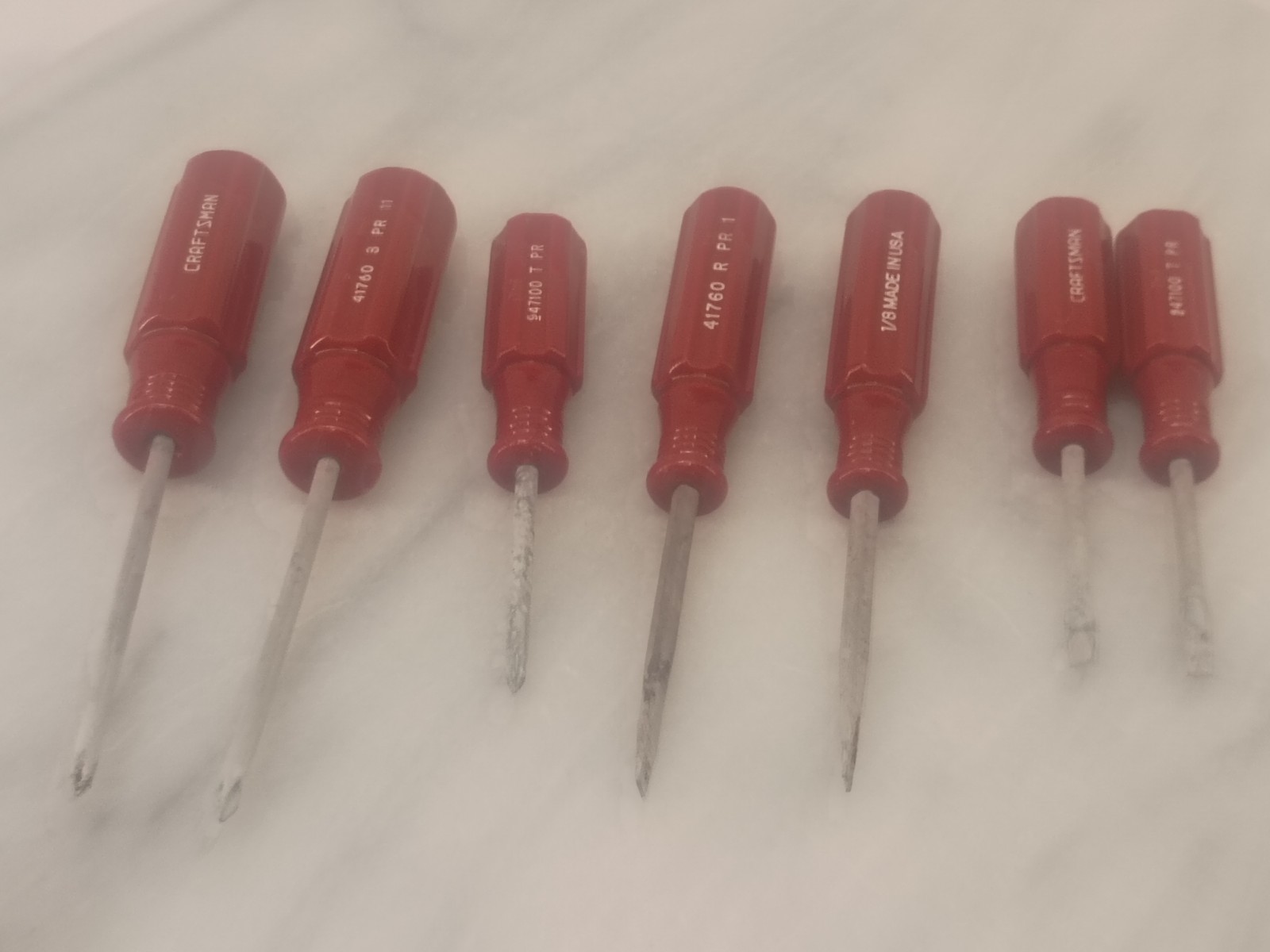 Lot Of 7 Vintage Craftsman USA Red Handle Mini Screwdrivers Phillips Regular