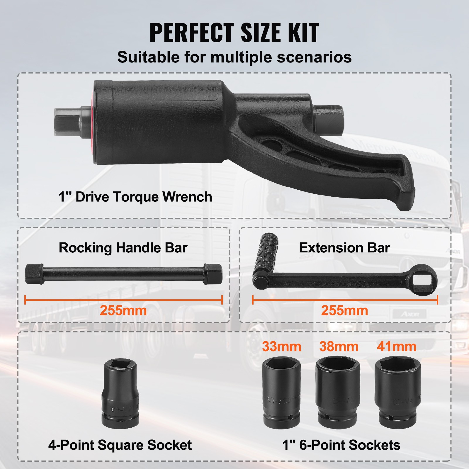 VEVOR Torque Multiplier Wrench Set 1″ Drive 1:58 Lug Nut Remover with 4 Sockets