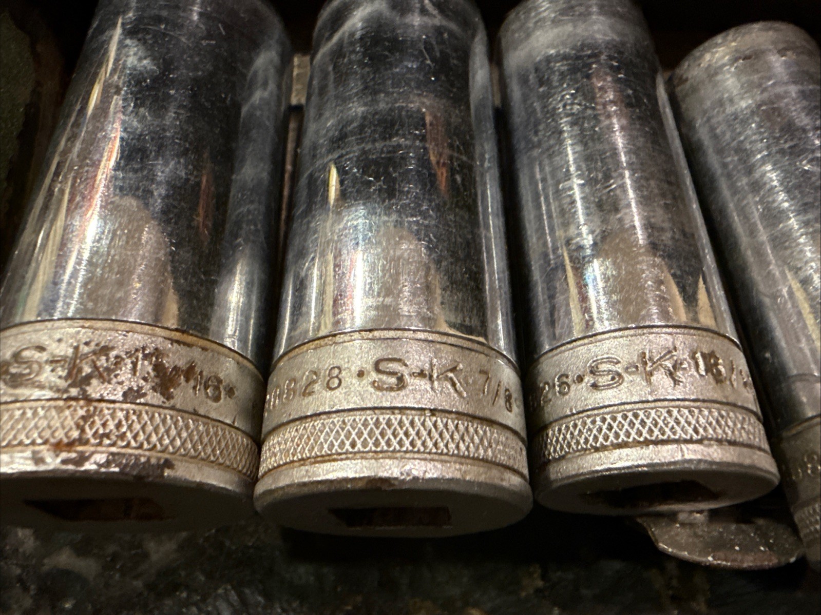 Vintage 7 Piece SK 1/2” Drive 12 Point Deep SAE Socket Set USA With Metal Case