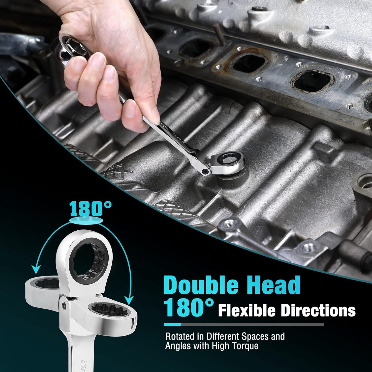 DURATECH 12-in-1 Flex-Head Ratcheting Wrench Set & 24-in-1 Mirror Finish