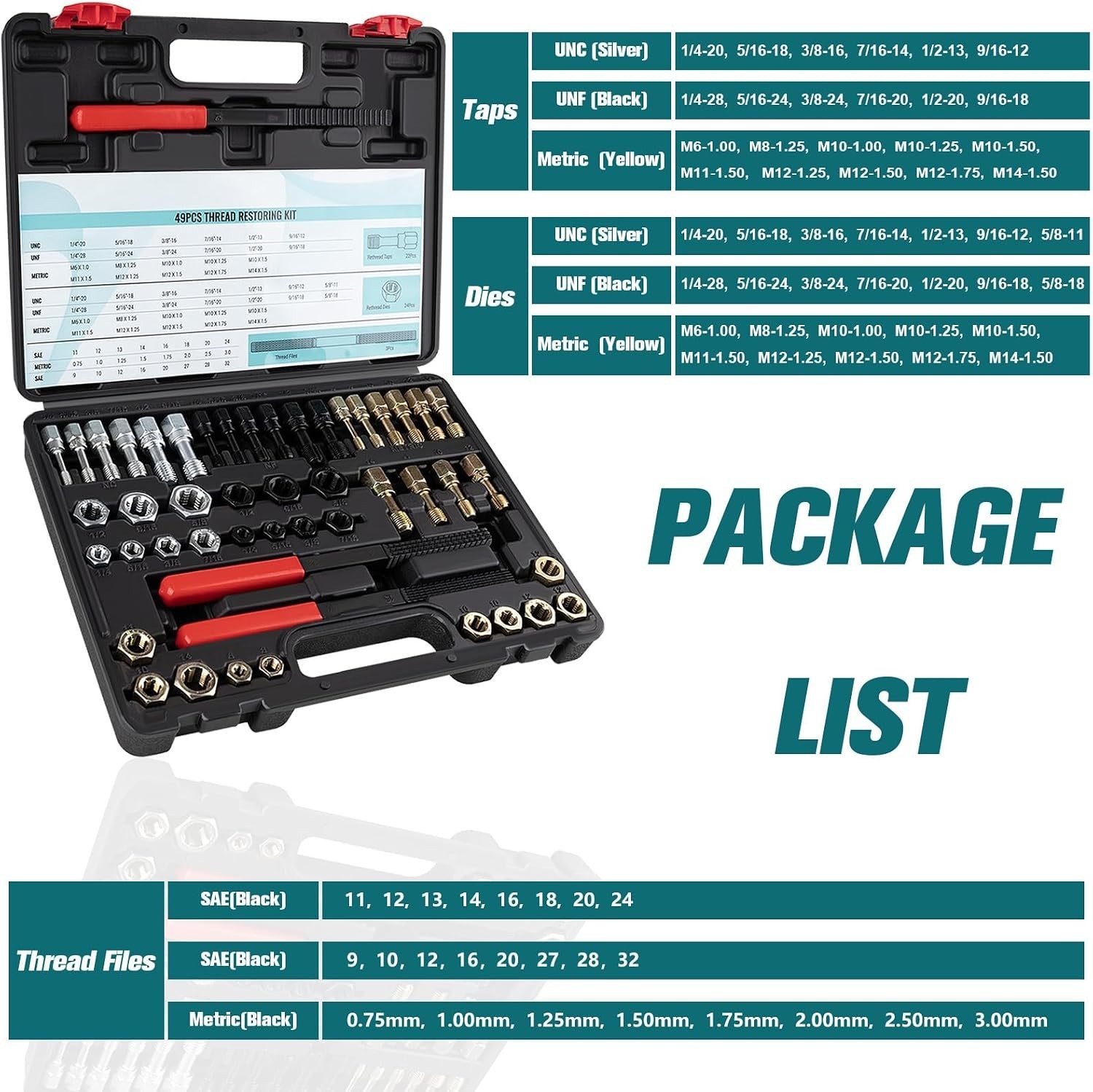 Durable Thread Chaser Kit – 49-Piece Set with Easy Identification for Mechanics