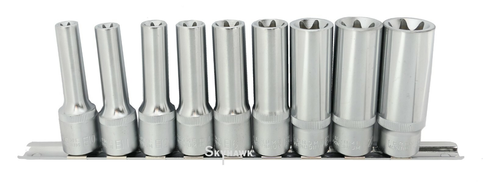 9pc 1/2″ DR Female E Star Deep Socket Torx Auto Tool E10-E24 With Socket Holder