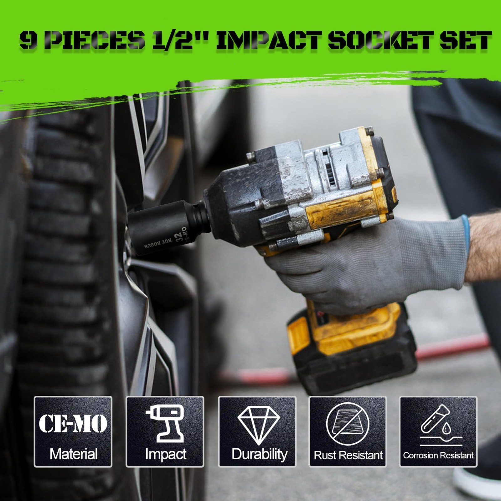 9-Piece 1/2″ Drive Deep Impact Socket Set – Metric Axle Nut Sockets 29mm-38mm, 6