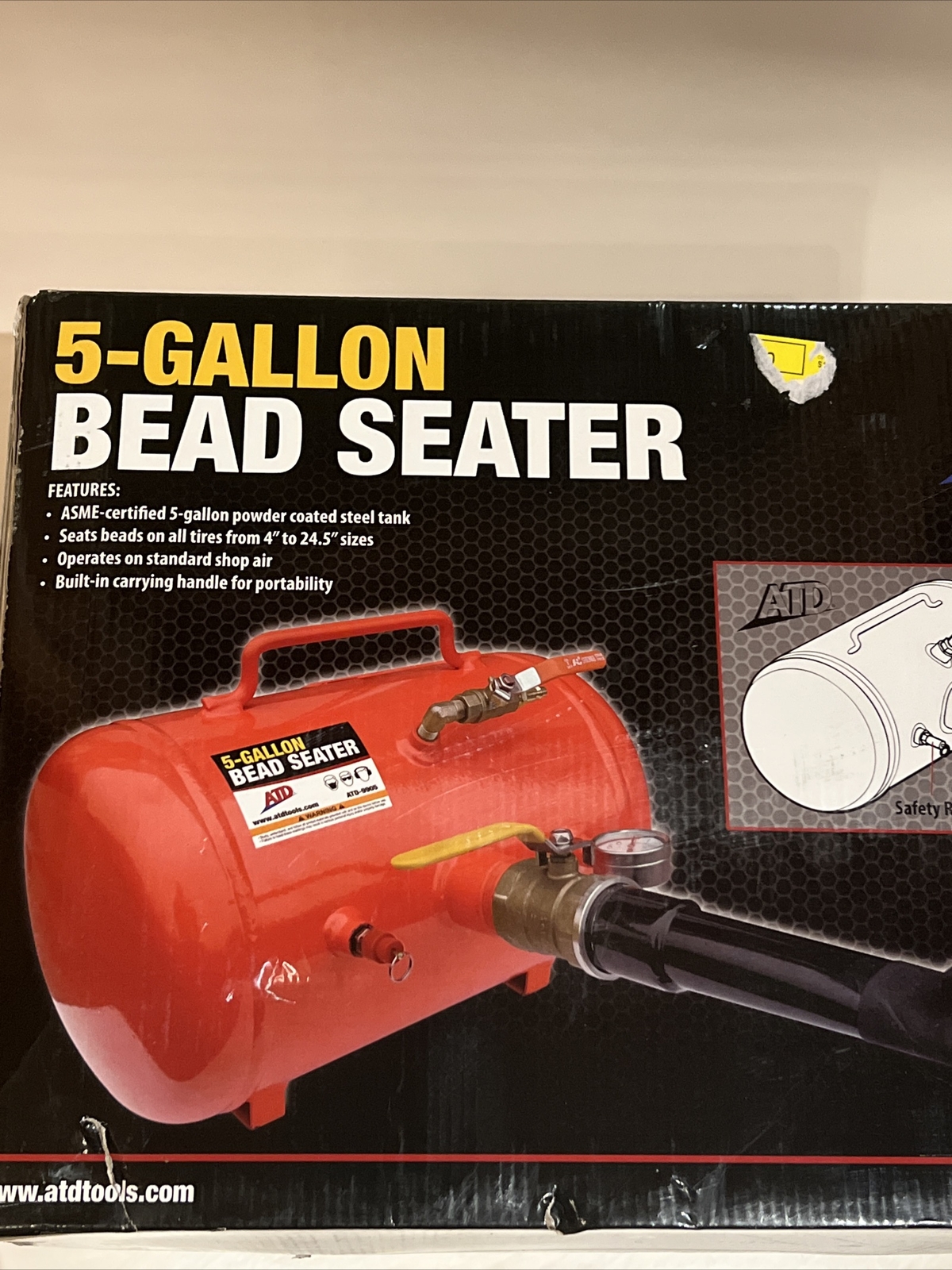 ATD Portable 5 gallon Tank Air Tire Bead Seater w/ gauge #9905. Free Shipping