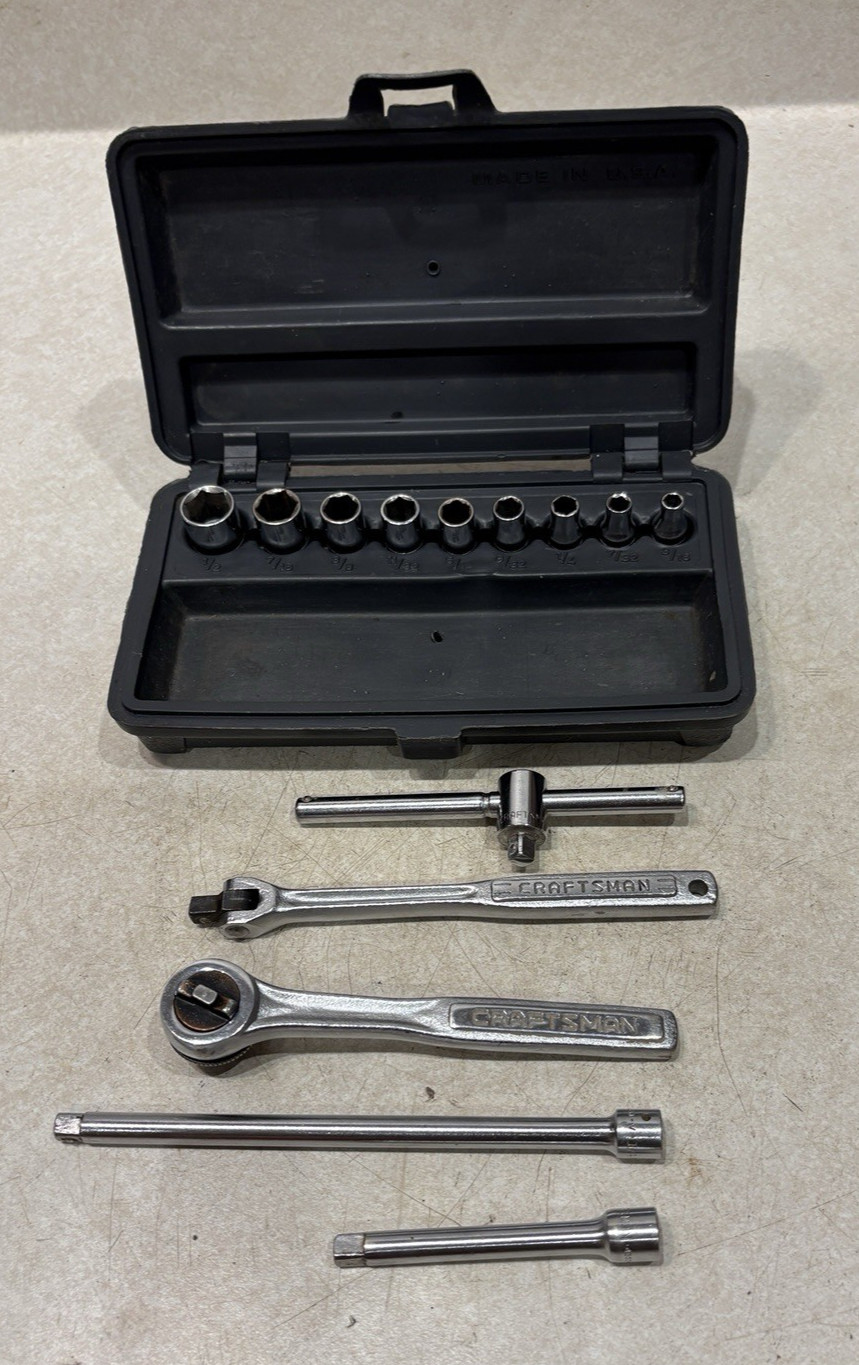 CRAFTSMAN 1/4 INCH DRIVE- SAE 6 POINT ~ 14 PIECE SOCKET SET W/GRAY PERMANEX CASE