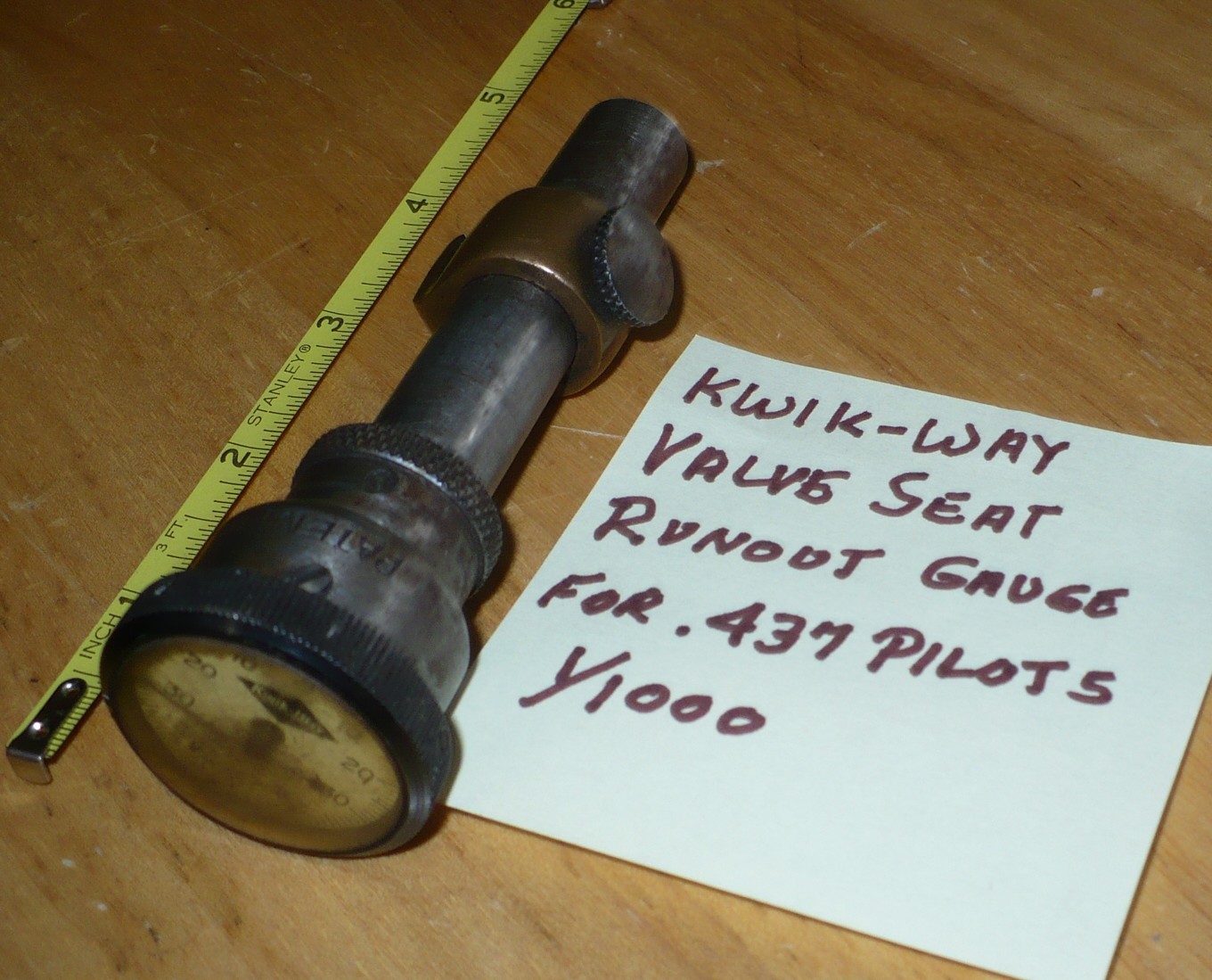 Vintage Kwik-Way Valve Seat Run Out Gauge Dial Indicator for .437 pilots 1/1000
