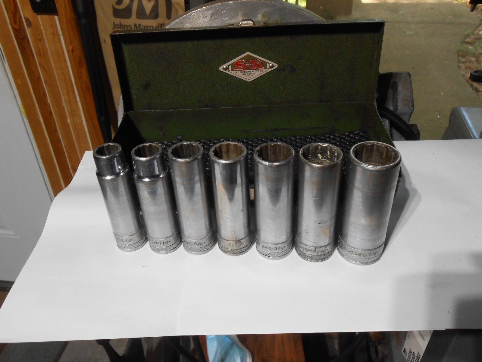 Vintage SK 1/2″ Drive Deep Knurled Socket Set 7pc + Box Sherman Klove S-K USA
