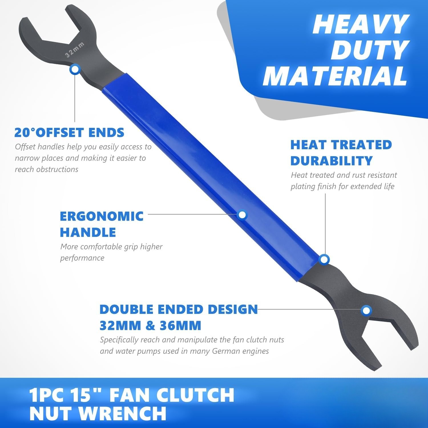 32mm & 36mm Fan Clutch Wrench Set,Water Pump Pulley Holder Removal Tool Clutch