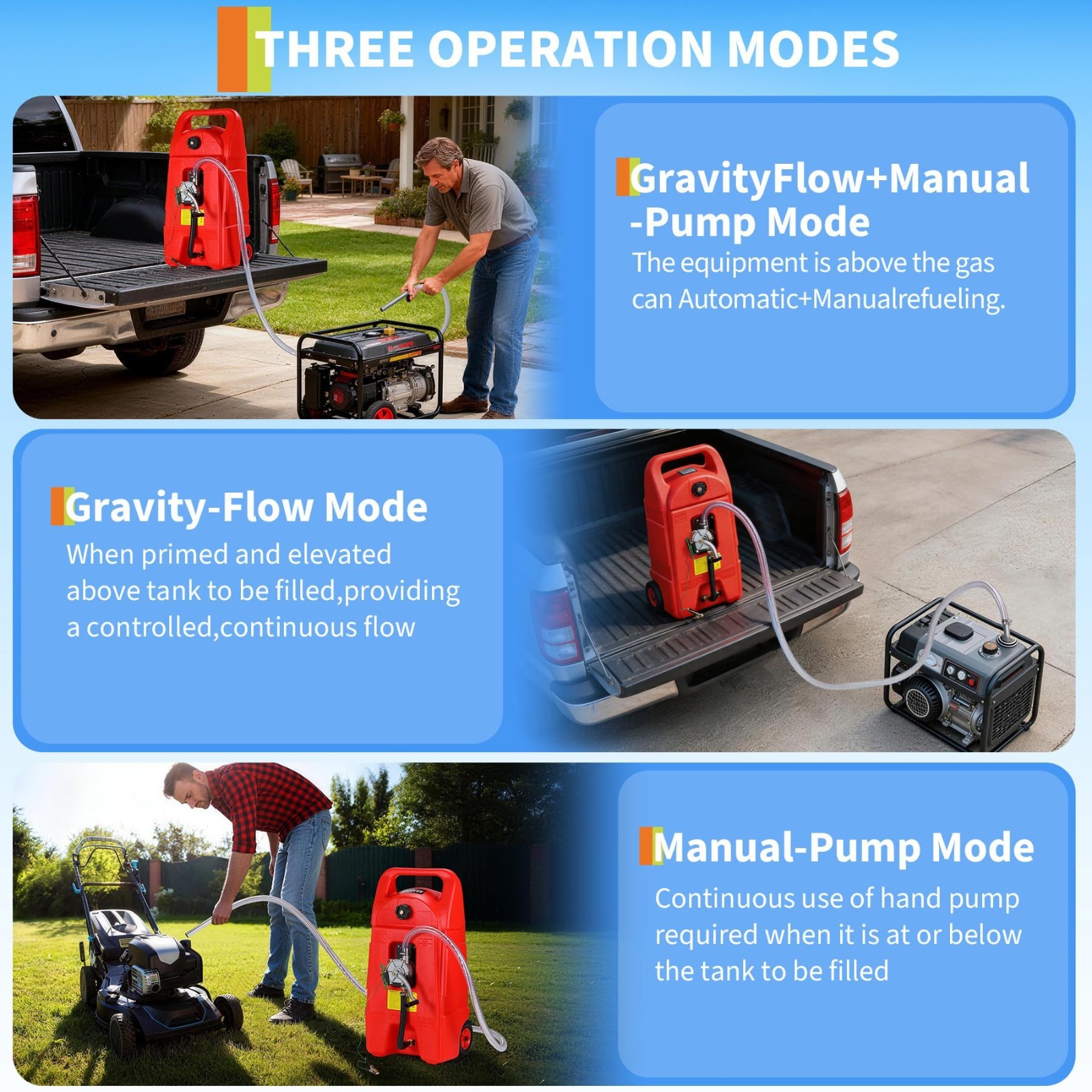 Portable Fuel Tank 15 Gallon with Pump Rubber Tires Gas Caddy Lawn Mower Tool