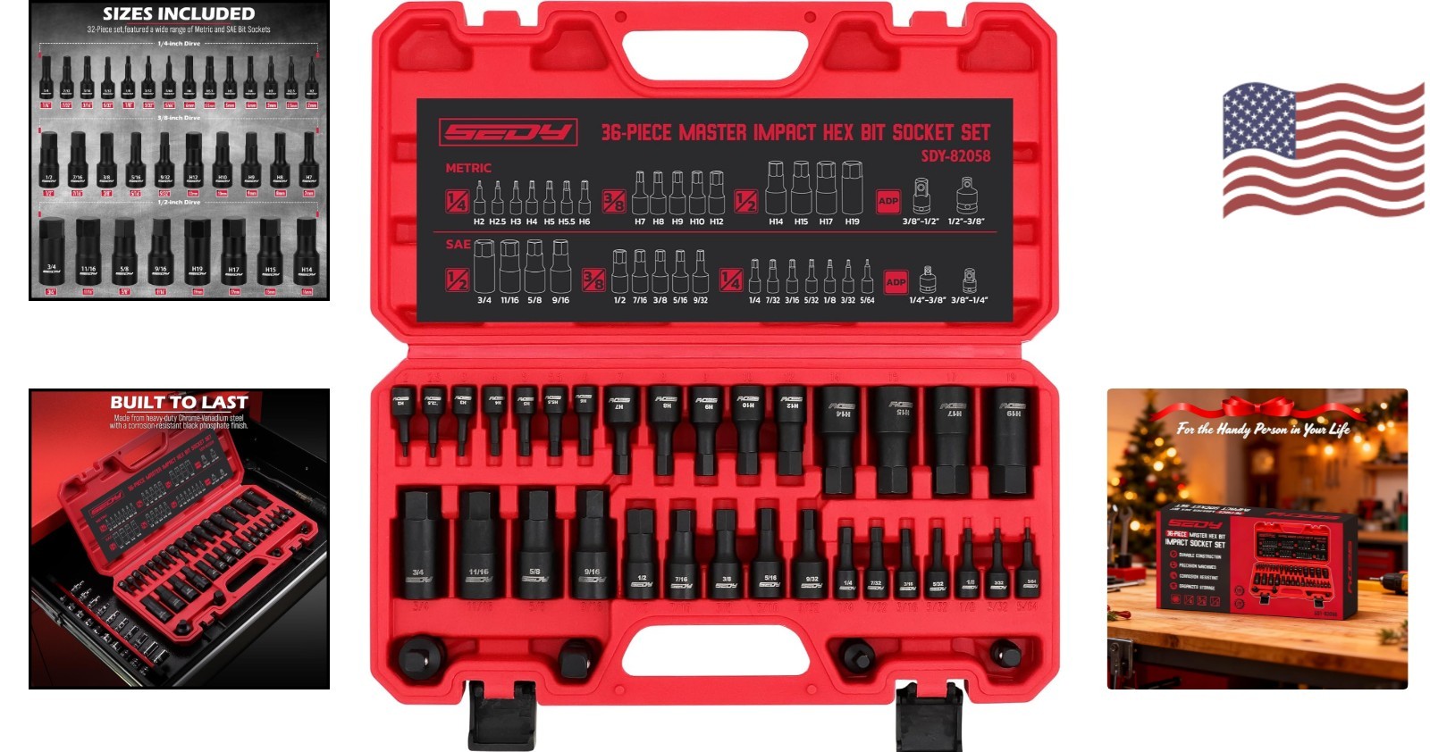 Durable 36-Piece Allen Impact Socket Set – Complete with Storage Case & Adapters