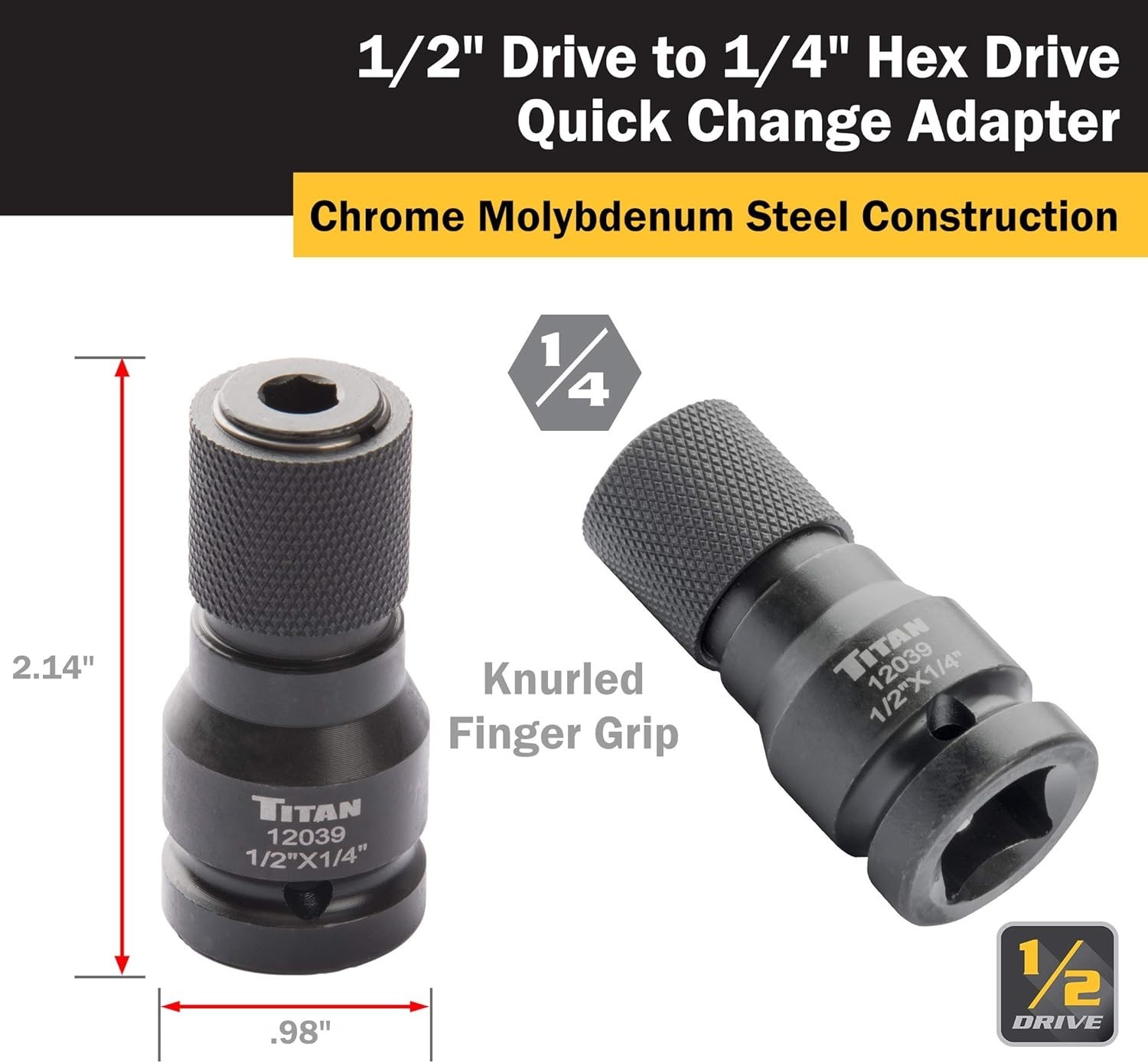 Efficient 1/2″ Drive to 1/4″ Hex Quick Change Adapter – Impact Grade Quality
