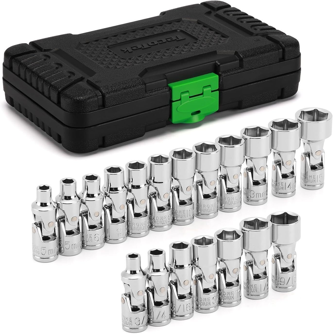 19PCS 1/4″ Drive Universal Joint Socket Set Swivel Socket Set 6-Point SAE/Metric