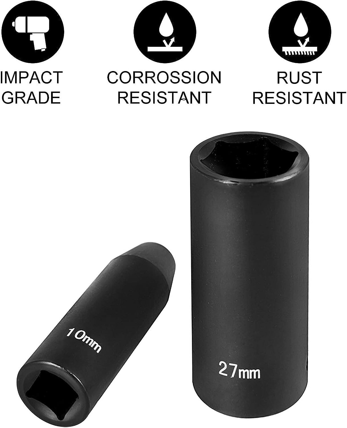Heavy-Duty Impact Socket Set – 6-Point Sockets – Alloy Steel – Drive – 10mm